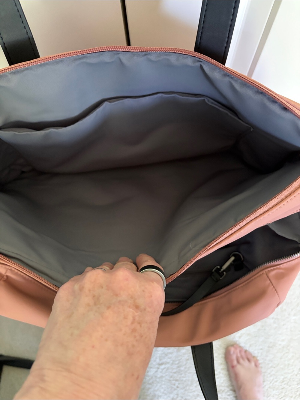 Away Rose Salmon Tote with Black Handles - Picture 3 of 7